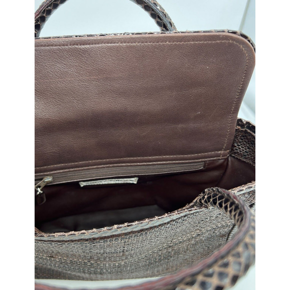 Jimmy Choo Handbag Top Handle Snakeskin Leather Brown Raffia - Picture 8 of 15